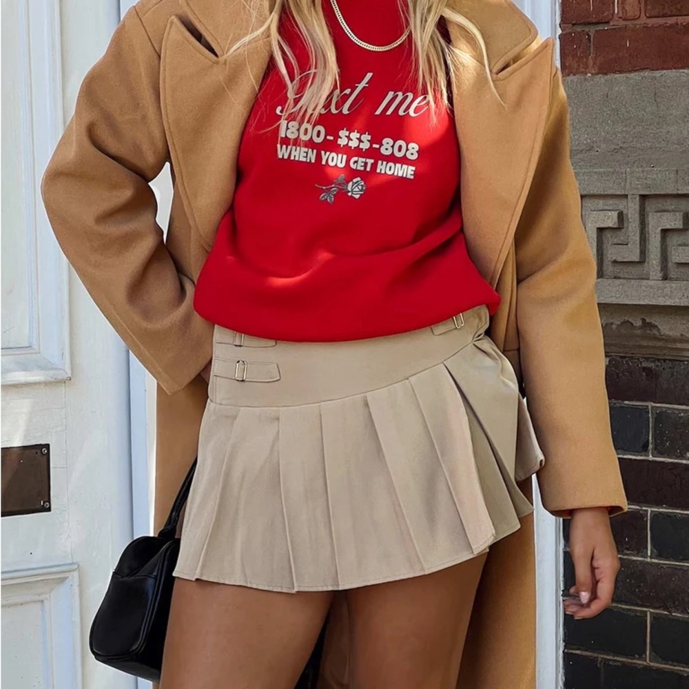 NEW Princess Polly Cartwright Mini Skirt Beige